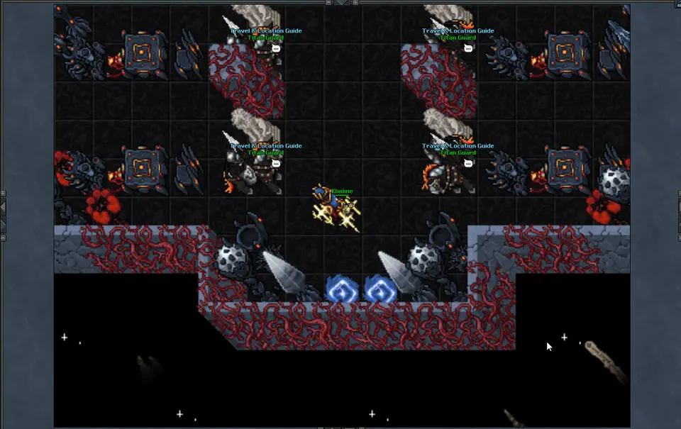 A Titan adventurer using spells against creatures inside a custom dungeon
